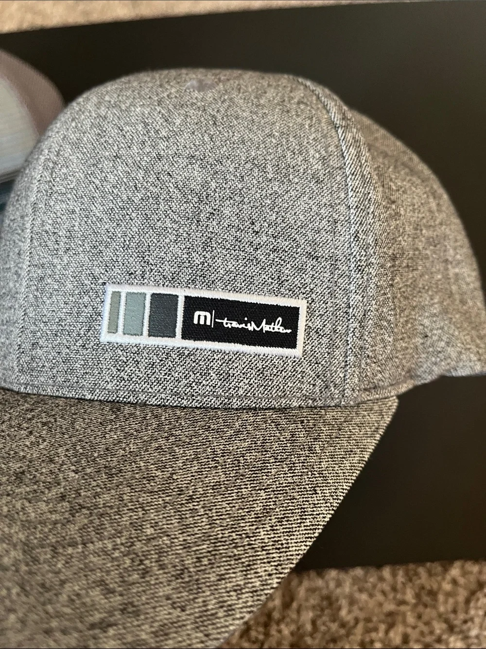 Travis Mathew Gray Striped Cap with Blue Accent & Heather Gray Speckled Cap